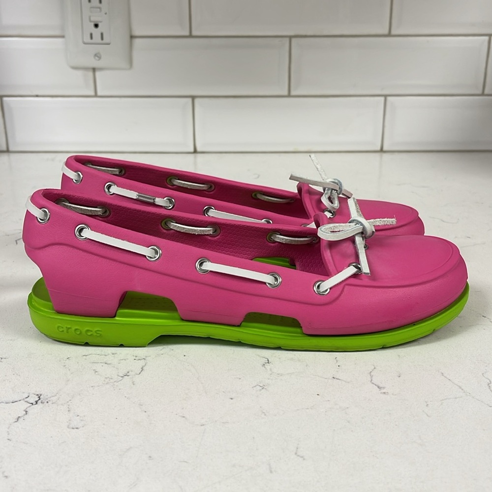 Crocs Beach Line Slip-On Boat Shoes Pink and Green Size 8 - Picture 9 of 15